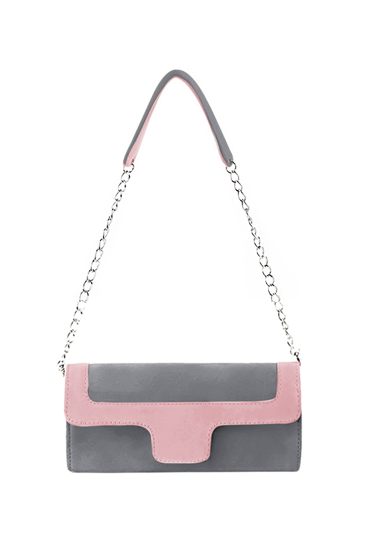 Women's dove grey and light pink luxurious elegant clutch for ceremonies, weddings and evenings out. - Top view